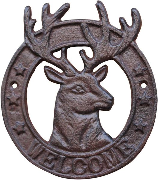 Crested Wilderness Cast Iron Deer Head Welcome Sign