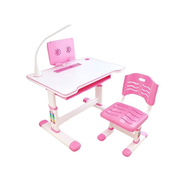Kids Ergonomic Height Adjustable Desk with Light, Cup Holder and Chair