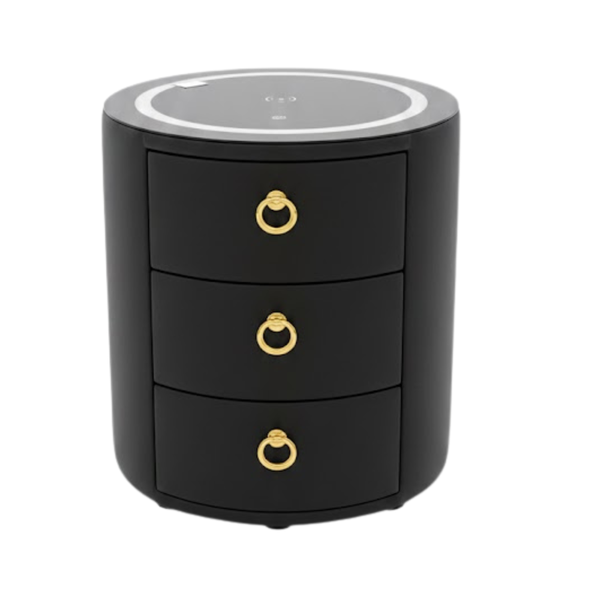 Round 3-Drawer Bedside Pedestal Faux Leather Upholstered Nightstand