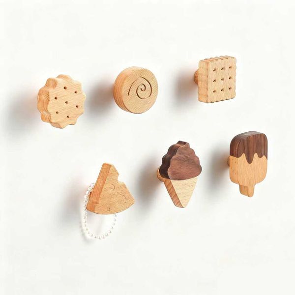 6 Pcs Wooden Furniture Dresser Knobs with Screws Dresser Pulls Wall Hook