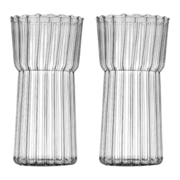 2-Pack of 750ml Ribbed Glass Tumblers - Transparent