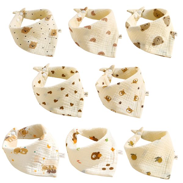 8 Pieces Muslin Baby Triangle Bibs, Soft Cotton Dribble Bibs for Newborns