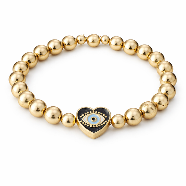Silver Hematite Evil Eye Bracelet with Heart Charm