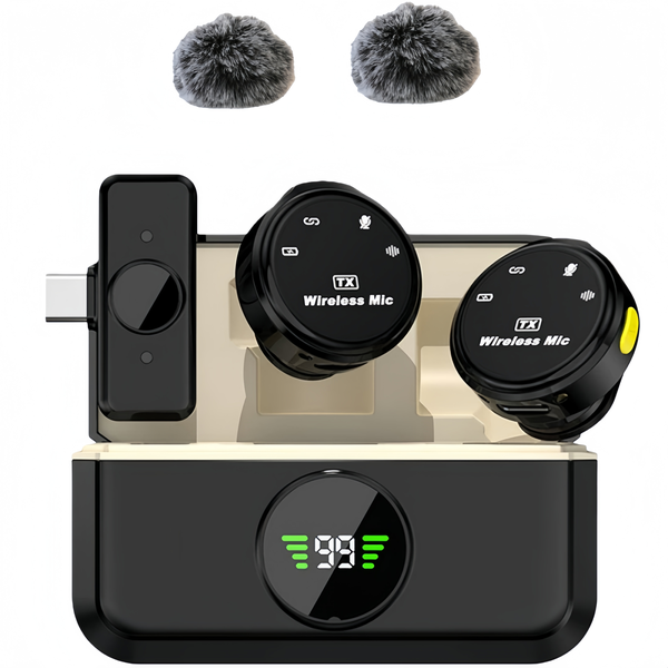 Beginner Wireless Lavalier Mic Dual Clip-on Type-C with Charging Case