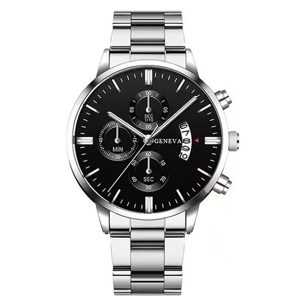 Geneva Metal Link Bracelet Watch with Date Window - Black Dial