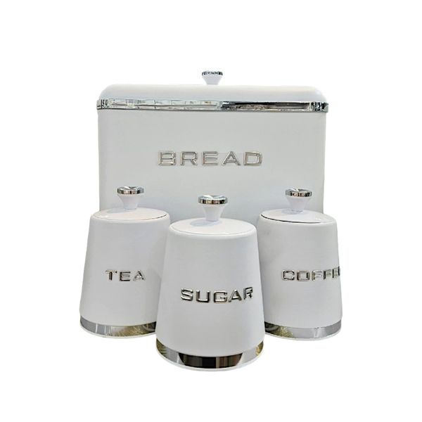Bread Bin with 3pcs Canisters - White