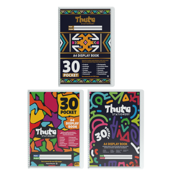 3 x Thuto A4 Hard Cover Display Files 30 Pockets - Mixed Editions