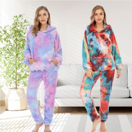 Warm Winter Wear Piece Tye-n-Dye Pattern Fleece Hoodie Pyjama