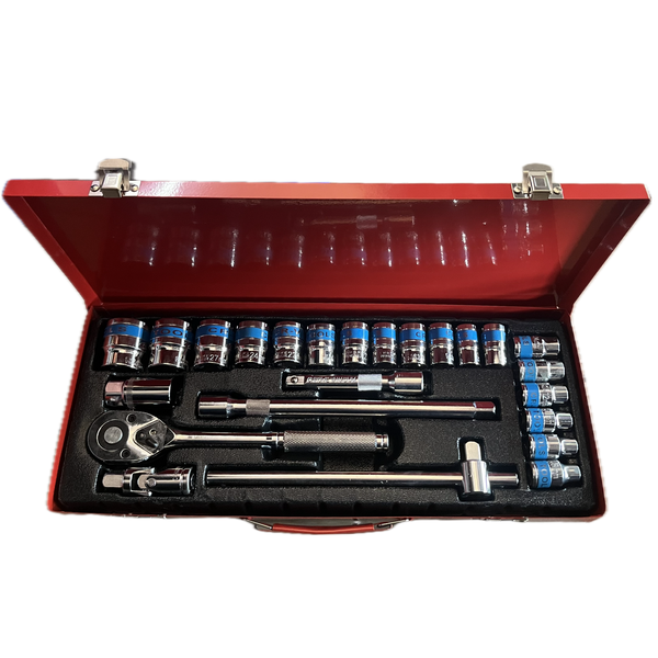 SHUNDA Professional 1/2" Drive 24 Piece Socket Set - Chrome Vanadium Steel