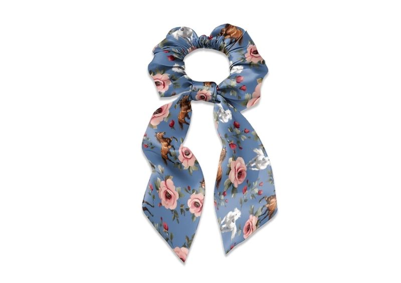 Horse Floral Print Hair Scrunchies Bow Hair Tie Elastics Hair Bands