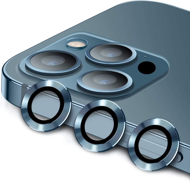 iPhone 13 Pro Metal Ring Camera Lens Tempered Glass Protector - Blue
