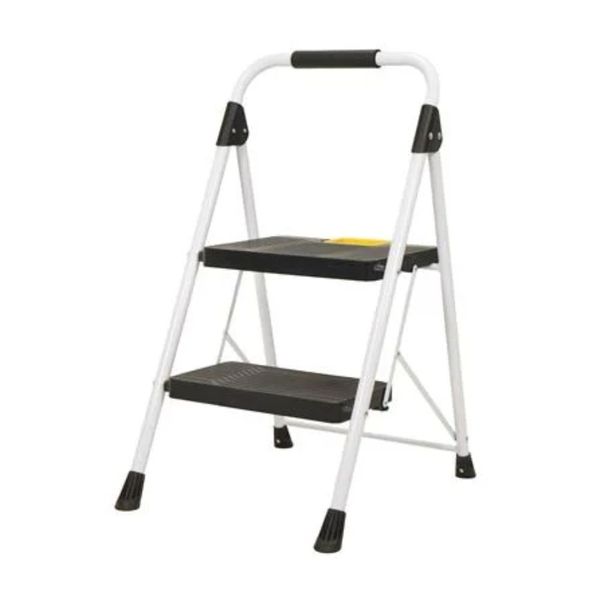 2-Step Folding Ladder with Wide Anti-Slip Pedals - White