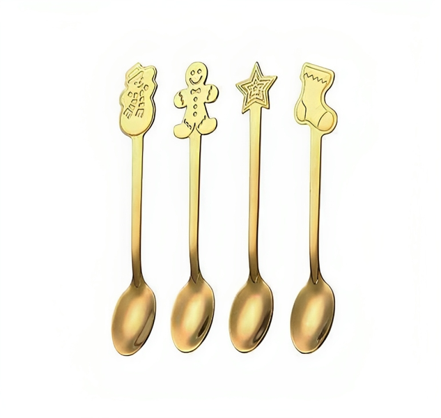 Gold 4 Set Small Stainless Christmas Coffee Spoons-ngat