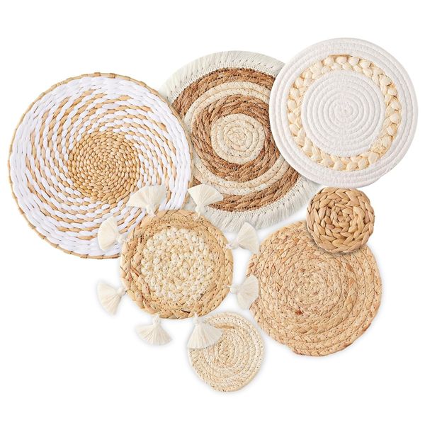 Decor Boho Round Seagrass Rattan Wicker Wall Hanging - Set of 7