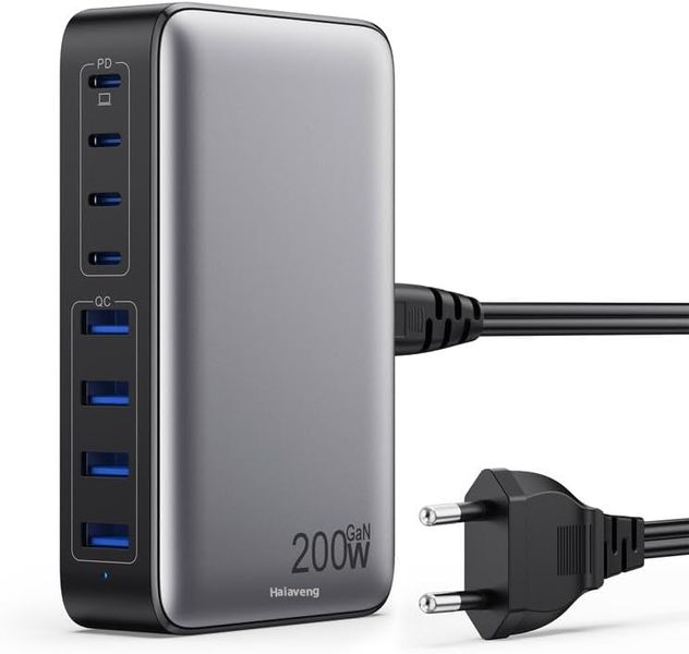 8-in-1 USB C charger 200W GaN Charger Desktop Portable Charging Station
