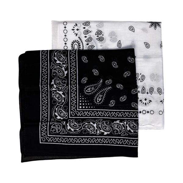 Black &amp;White Bandanas 100% Cotton Paisley Print Set of 2