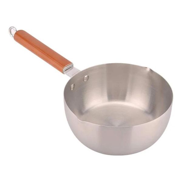 Japanese Style Wooden Handle Stainless Steel Milk Frying Sauce Pan - 20cm