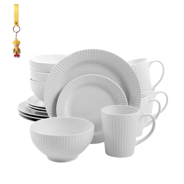 16 Piece White Porcelain Embossed Dinner Set