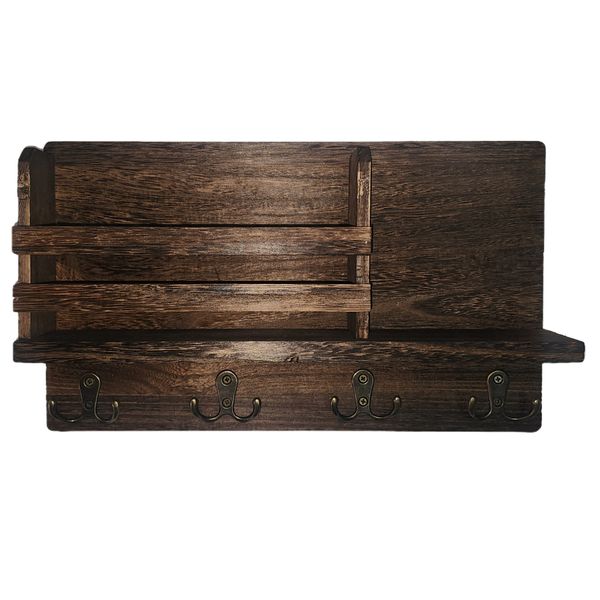 Decor Wooden Wall Mounted Key Holder Organiser Rack - 39cm