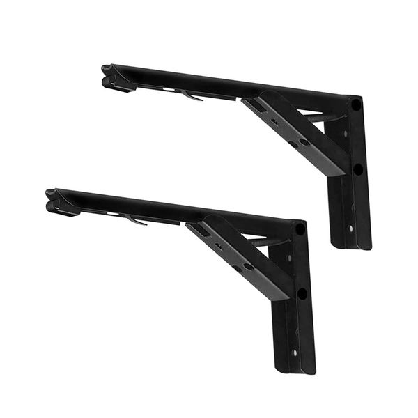 2 Pieces 8 Black Folding Shelf Brackets Heavy Duty Metal Wall Mount Hinges