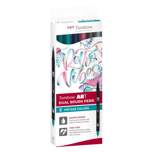 Tombow ABT Dual Brush Pens - Vintage Colours - 6 Pack