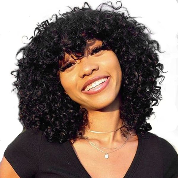 Brazilian Short Water Wave Human Hair Wig with Bangs/fringe Curly Bob Wig.