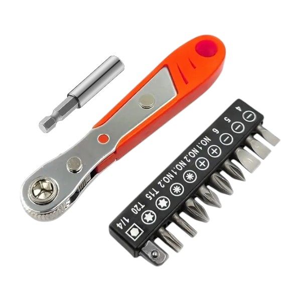 Ratchet Screwdriver Set With Multiple Interchangeable Bits - Red