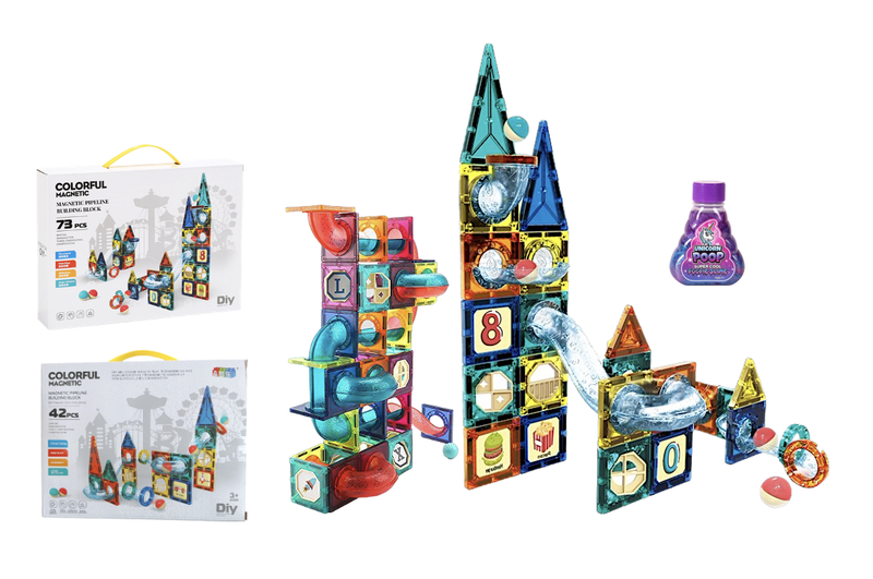 Magnetic Pipeline Tiles Magic Blocks 3D STEM Stacking Toys - 146 Pieces Piece