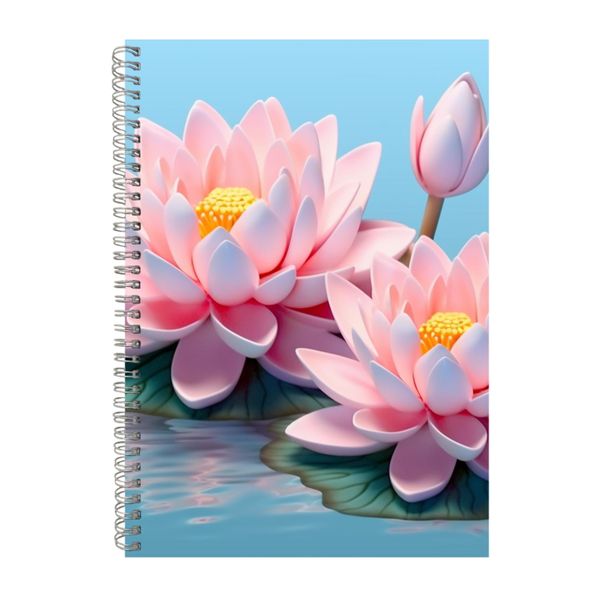 Pink Waterlily Flowers Light Blue 2 Notebook Gift Idea A4 Notepad Pad 104