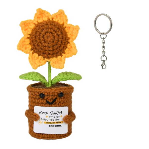 Handmade Crochet Sunflower, Knitted Doll with Positive Card Cheer Up Gift