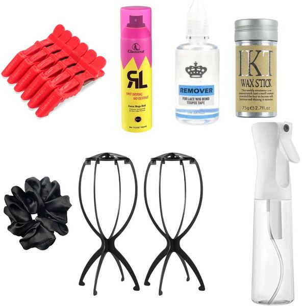 Complete Hair Styling Kit: Silk Tie, Clips, Spray, Wax Stick and More