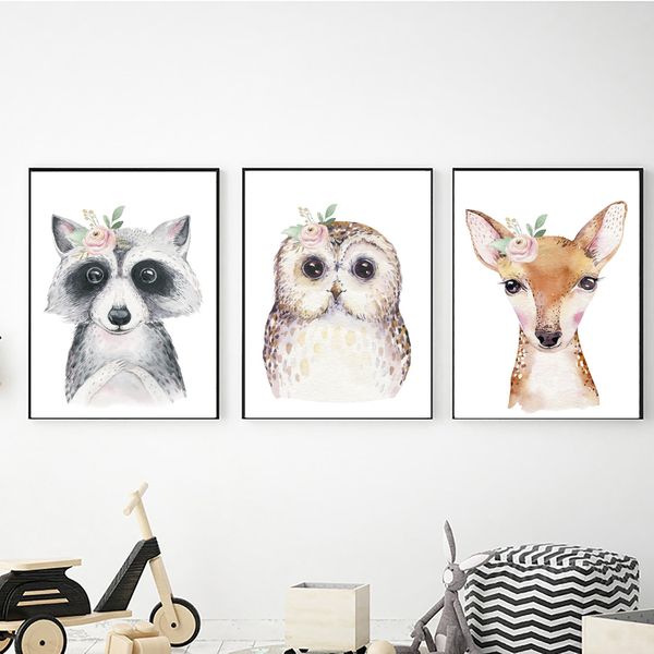 Forest Friends with Flowers - A2 - Canvas (3.5cm ) -Set Of 3
