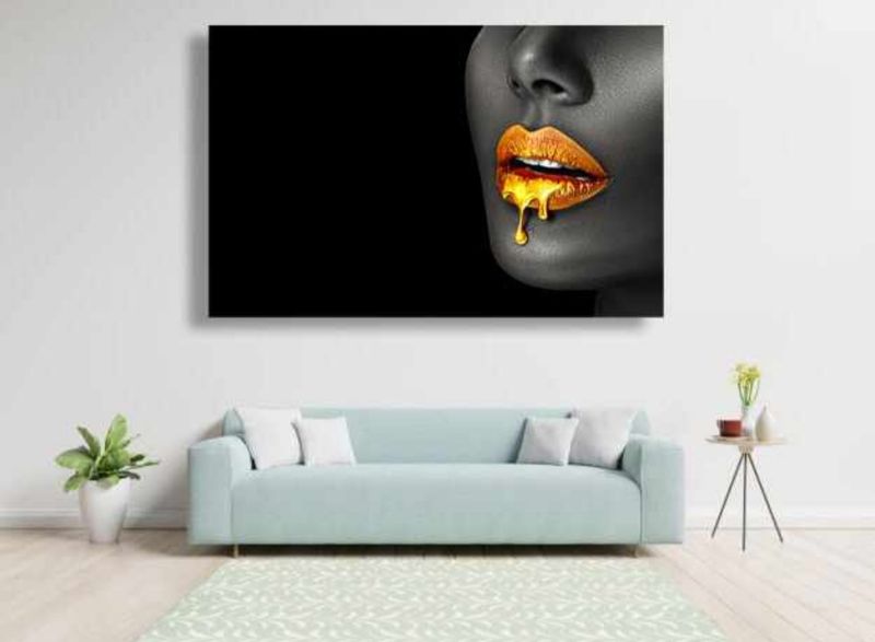 0023 Gold Lips Canvas Abstract Wall Art