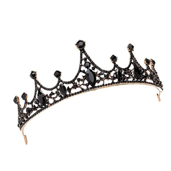 Queen Crown Wedding Bridal Tiara Black Rhinestones Baroque Costume