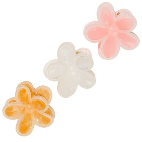 3 Piece - Summer Style Daisy-Shaped Glossy Claw Clip Set - Pastel Tones Image
