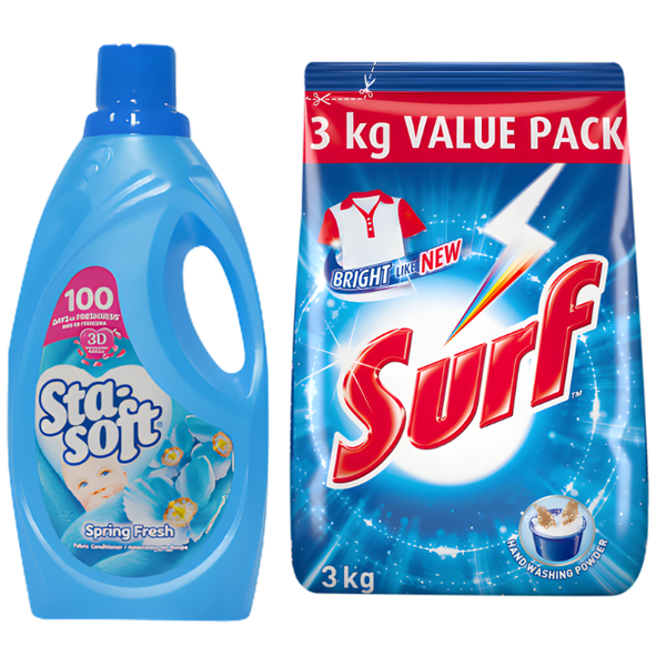 Surf Hand Washing Powder 3kg + Sta-Soft Spring Fresh Fabric Softener 2L