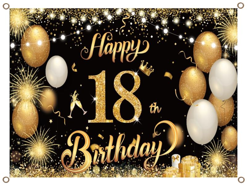 Happy 18th Birthday Banner PVC Gold and Black 1.3MX900MM
