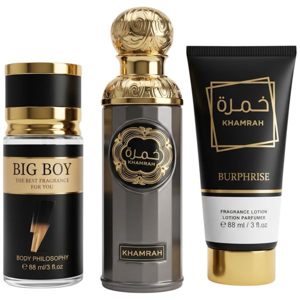 3 Pieces Burphrise Khamrah Eau de Parfum Fragranced Body Mist Body Lotion