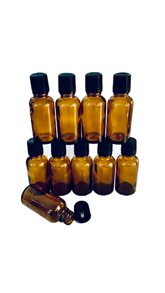 Amber Glass Dropper Bottle with Black Lids - 10 X 30ml