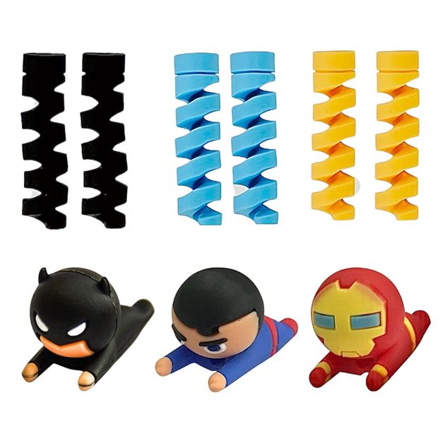 Superhero Cable Savers / Protectors + Spiral Wraps - 9 Pack