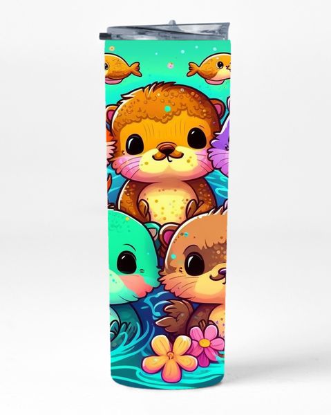 Underwater Otter 20oz Insulated Skinny Tumbler Sublimation With Straw 013