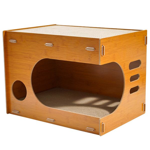 Pet Cat Scratching Board Wooden Cat Nest-2-Layer Cat Scratching Board