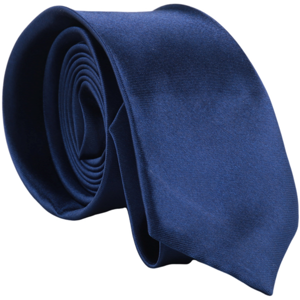 Polyester Narrow Neck Tie Skinny Solid Dark Blue Thin Necktie for Men