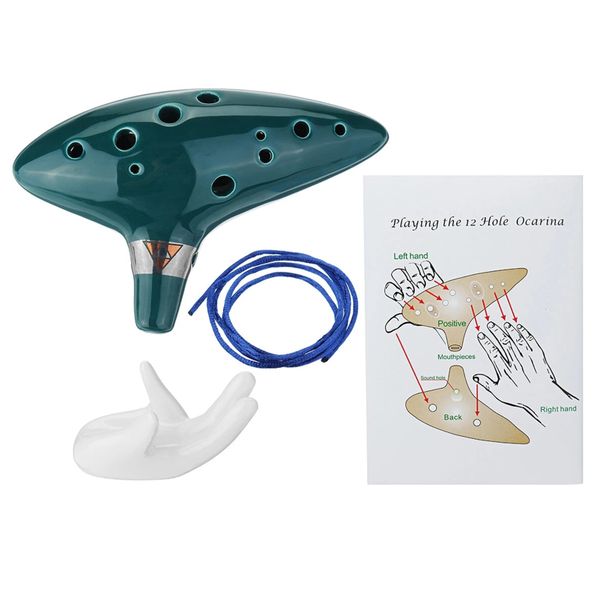 Ceramic 12-Hole Ocarina with Stand &amp; Book