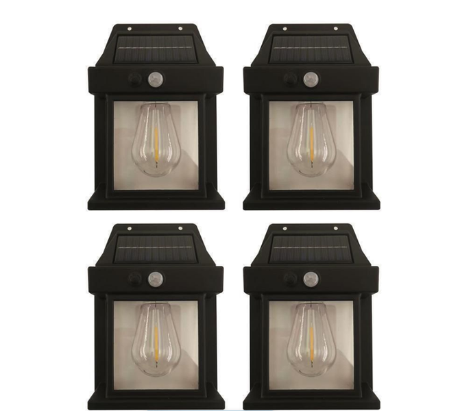 4PC-Solar Tungsten Wall Light Outdoor Wireless Motion Sensor LED Wall-Black