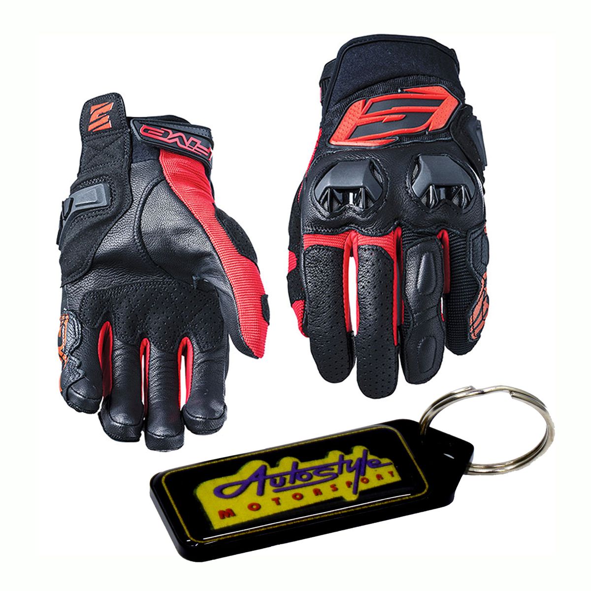Motorcycle Gloves SF3 Short Urban Motorbike Gloves Black/Red & Keyring