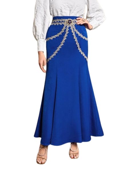 Beautyroo SHEIN Modely Floral Embroidery Belted Mermaid Hem Skirt