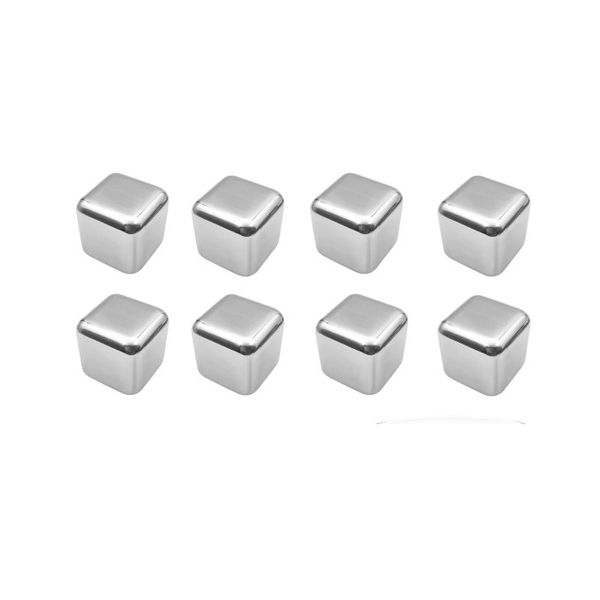 Stainless Steel Ice Cubes 8pcs Reusable Chilling Stones with Storage Tray