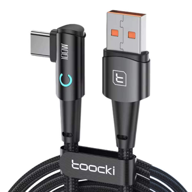 Toocki - 66W Fast Charge Right Angled Cable with Light - Type A to C ...