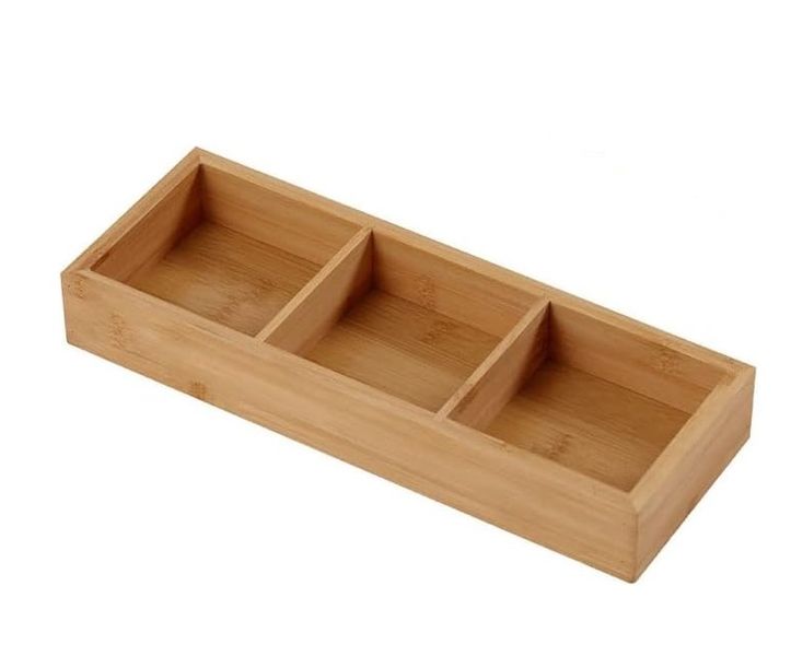 Rectangular Bamboo Serving Tray with 3 Compartments